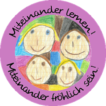 Schullogo: Miteinander lernen! Miteinander fröhlich sein!